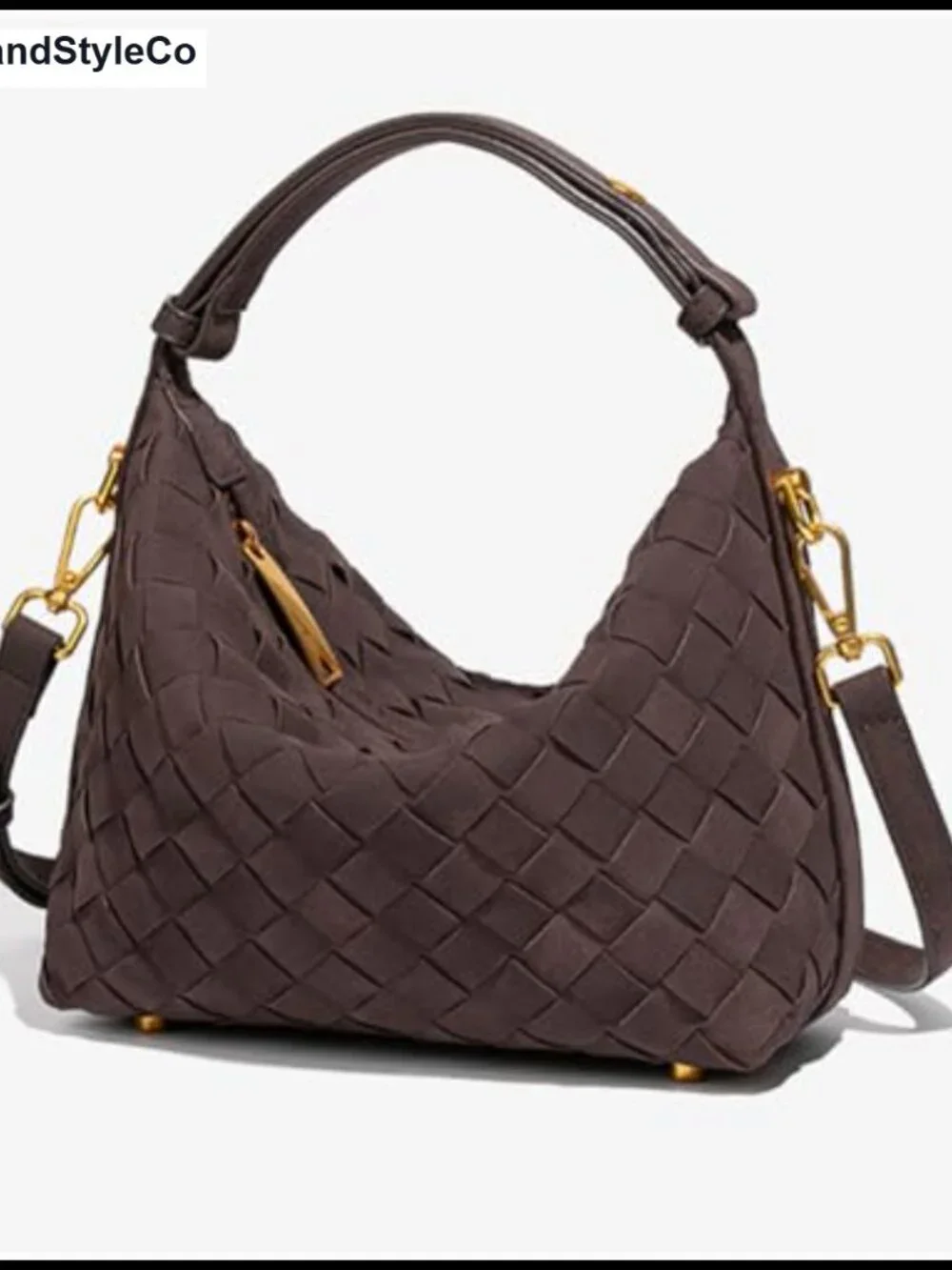 Faux Suede Woven Hobo Shoulder Bag Tote Purse